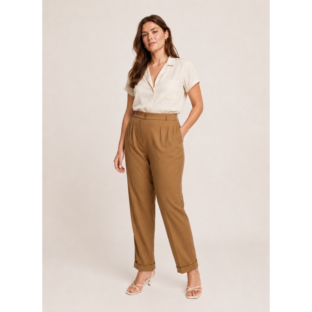 Universal Standard Tapered Trousers Women‎ 14-16 Ice Coffee High Rise Cuffed Hem